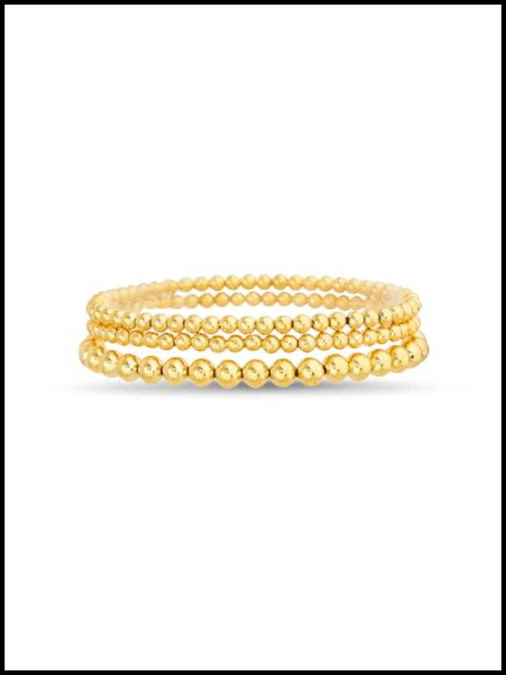 Waterproof Stretch Bead Bracelet Set, 14K Yellow Gold Plated Brass